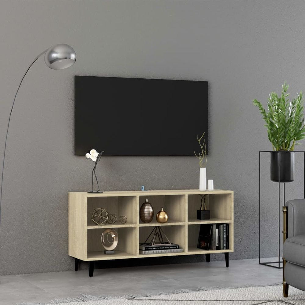 Vidaxl TV stolík nohy z kovu dub sonoma 103,5x30x50 cm